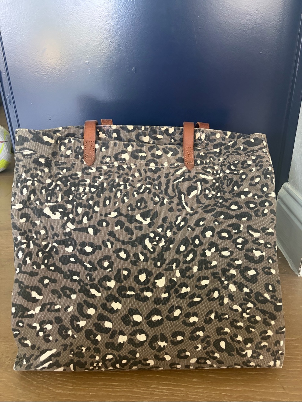 Madewell Leopard Print Canvas Tote with Brown Leather Straps - Picture 2 of 5